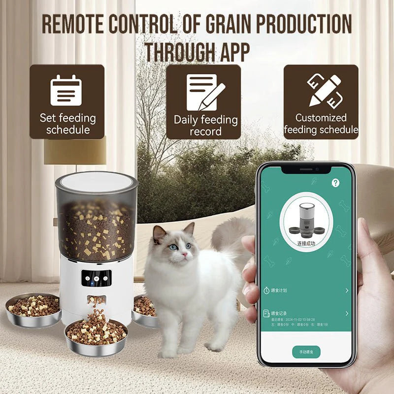 HEYBO Automatic Cat Feeder Smart App-Controlled Pet Feeder with 3 Bowls