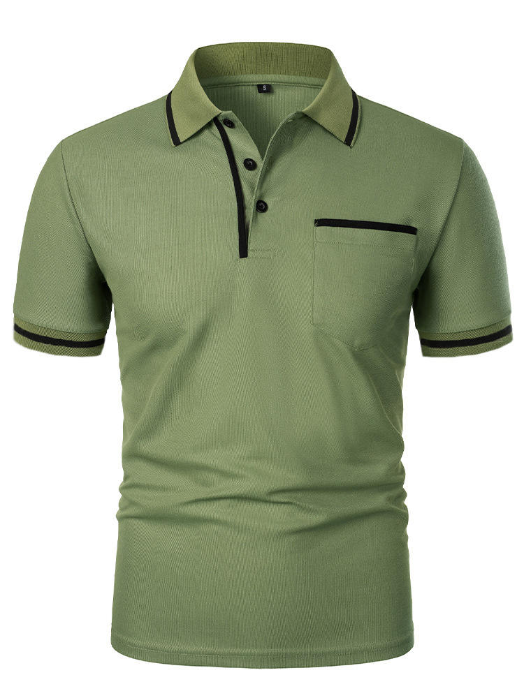 Casual Lapel Short Sleeve T-shirt POLO Shirt Button Pocket Sports Polo Shirt