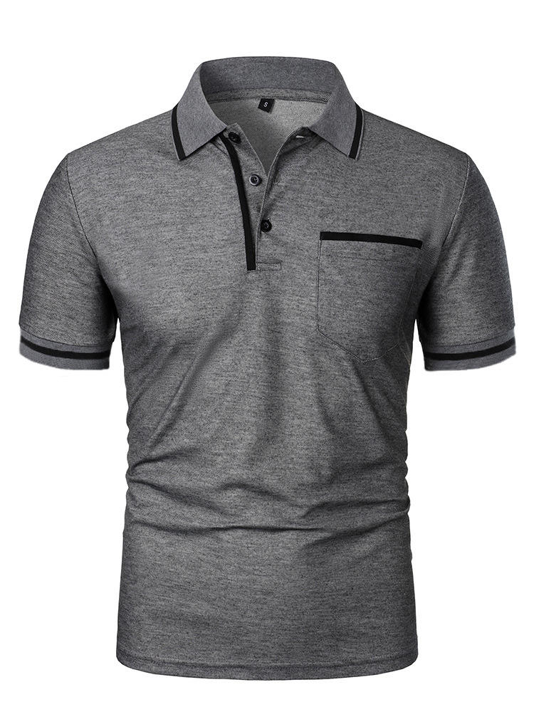 Casual Lapel Short Sleeve T-shirt POLO Shirt Button Pocket Sports Polo Shirt