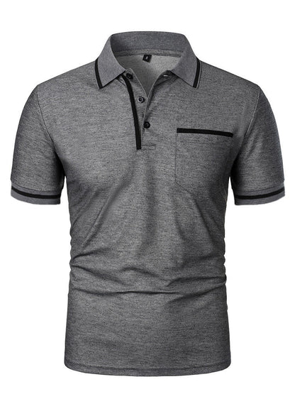 Casual Lapel Short Sleeve T-shirt POLO Shirt Button Pocket Sports Polo Shirt