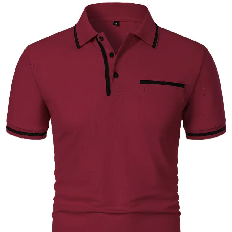 Casual Lapel Short Sleeve T-shirt POLO Shirt Button Pocket Sports Polo Shirt